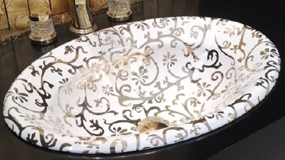 [10050 Gold Decor1] Counter top washbasin without tap hole